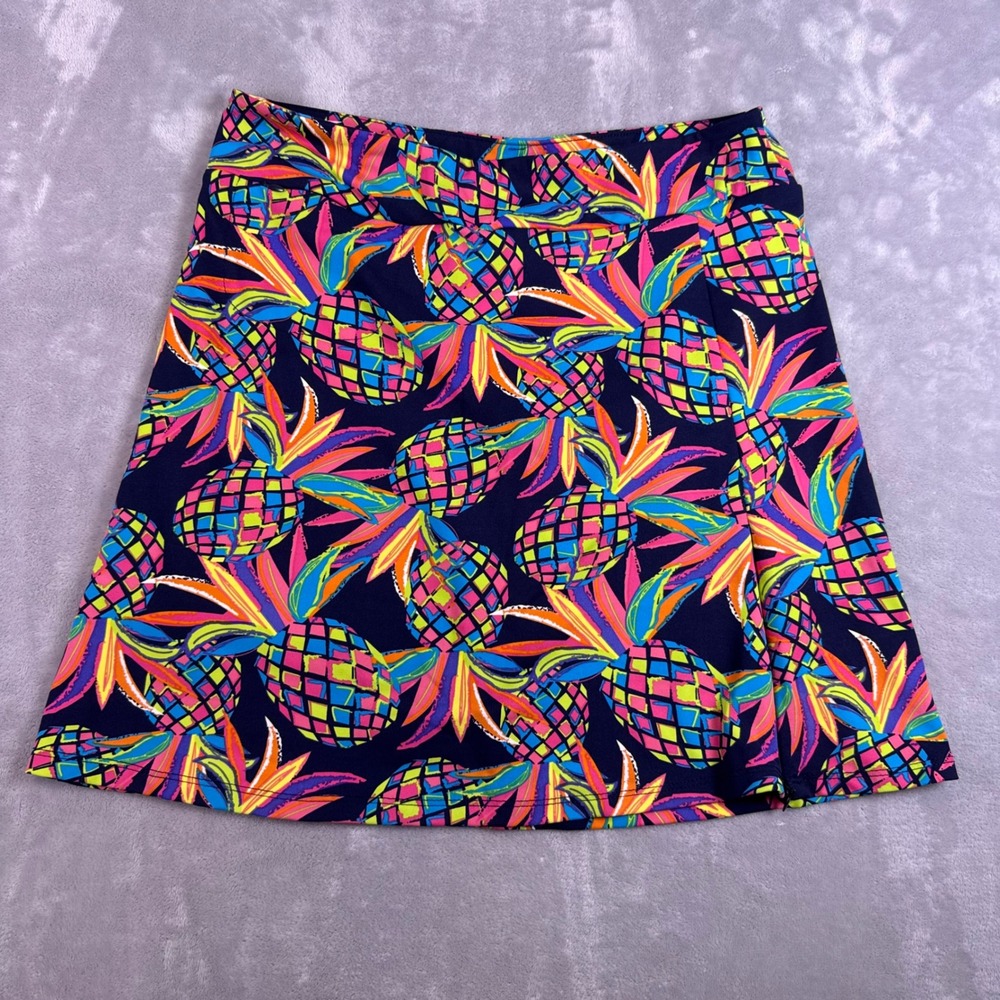 Lulu-B Women Neon Pineapple Active Skort Navy Blue Pink Yellow Small Pocket
